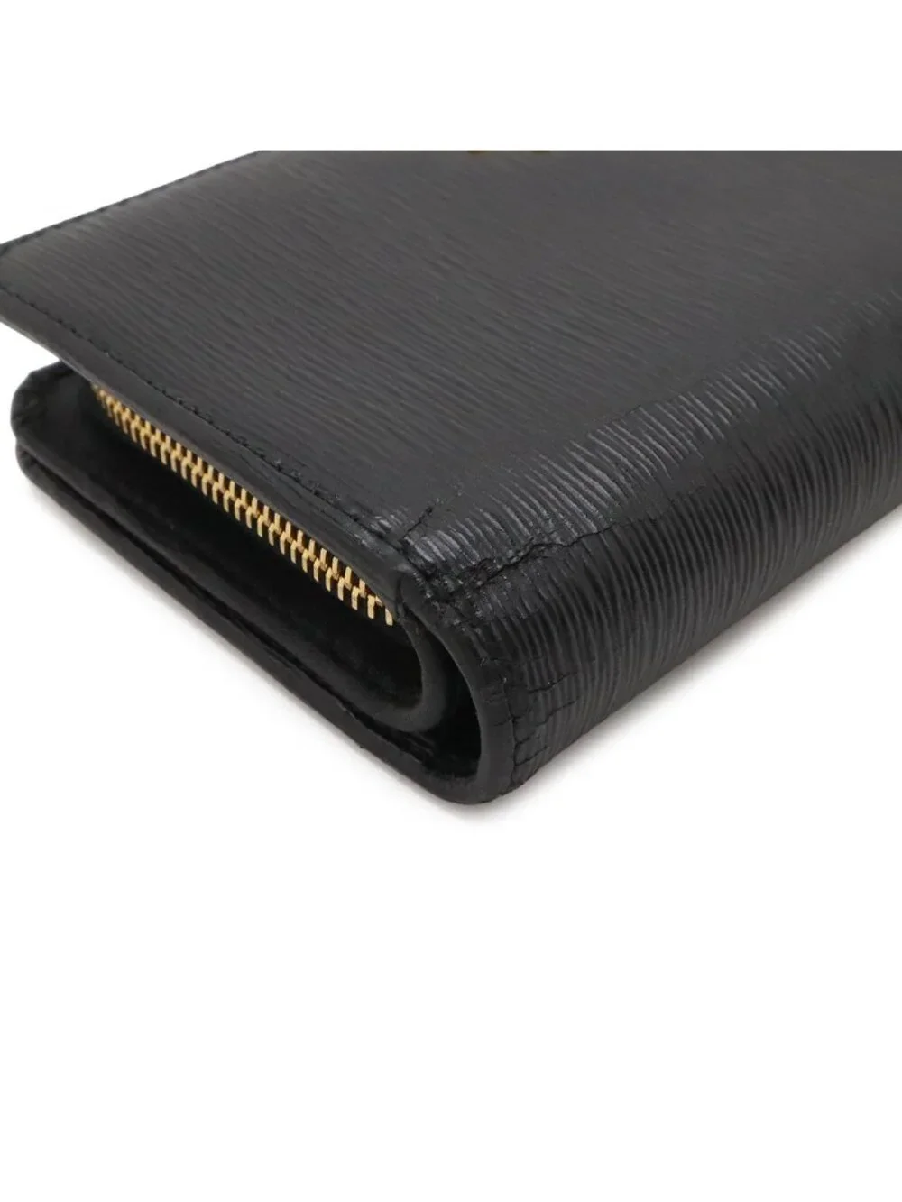 Prada Vitello Move Bifold Wallet L-shaped Zipper Leather Nero Black Gold